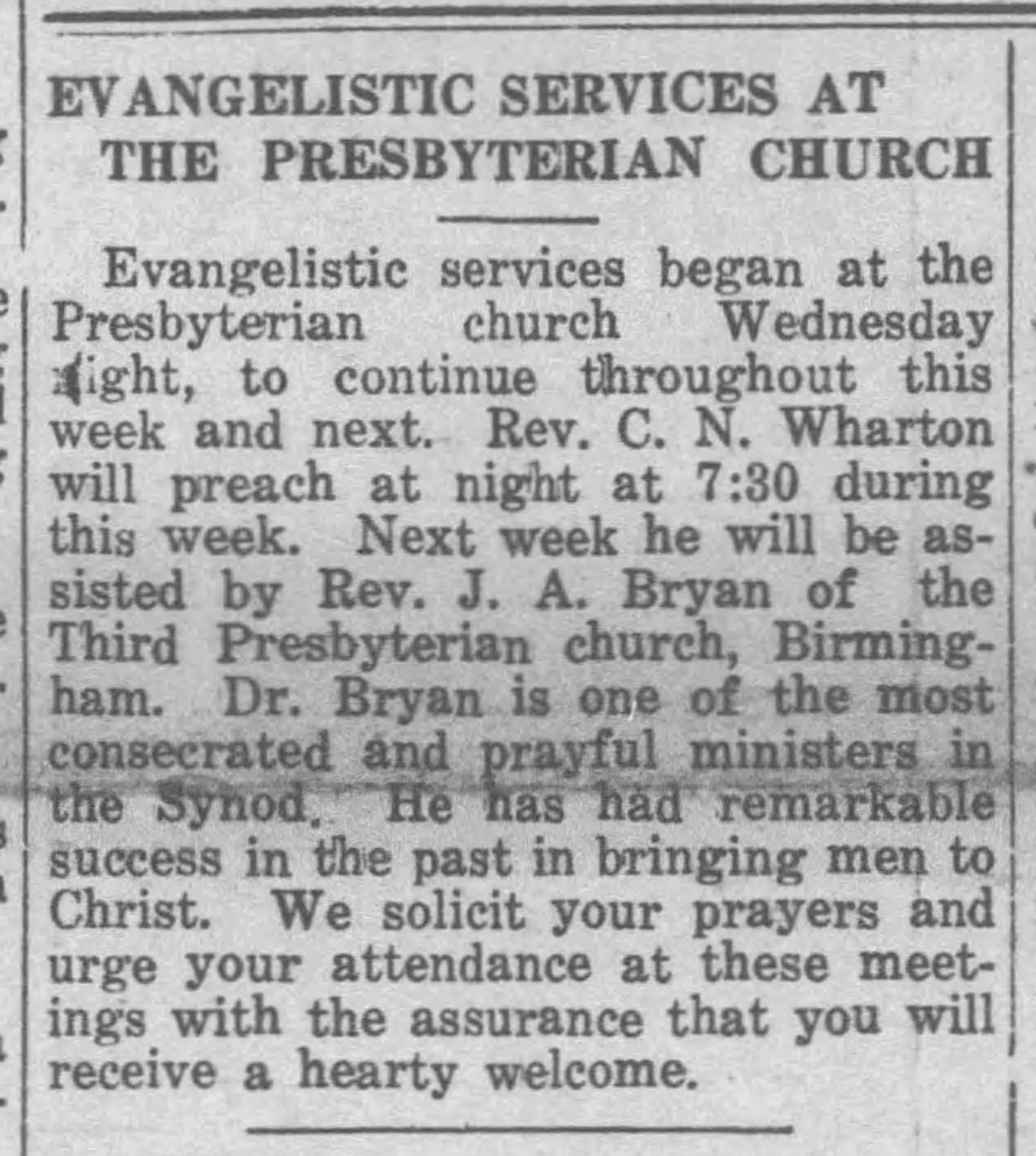 Evangelistic Services at the Presbyterian Church